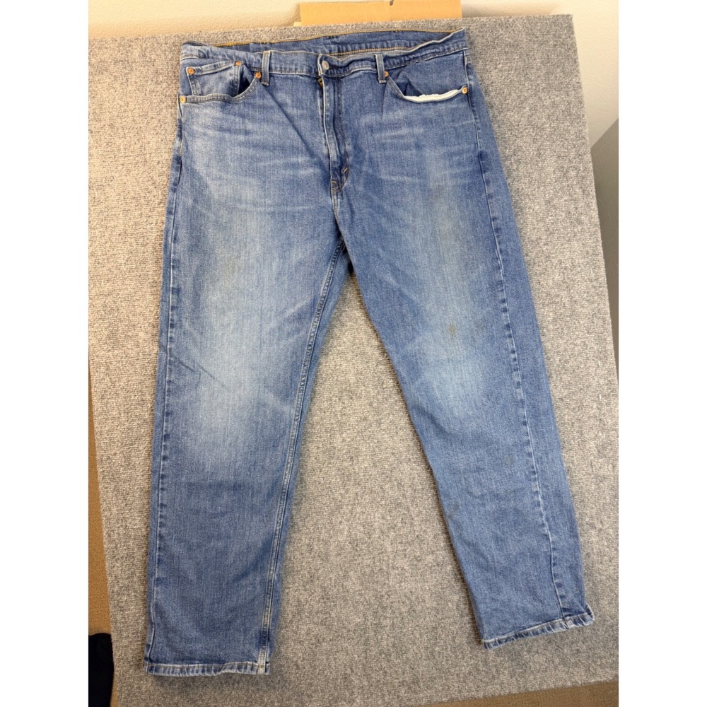 Levis 505 Regular Fit Jeans Mens 40x32 Blue Denim Straight Leg Workwear Stained